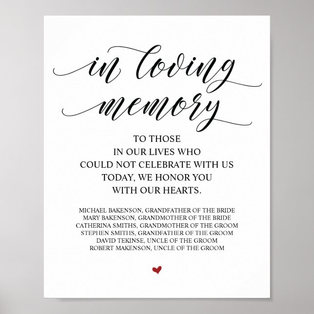 Poster Sinal de Mesa Memorial Na Nossa Memória Querida (Frente)