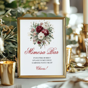 Poster Sinal de Mesa Mimosa Bar Blush Burgundy Botânico