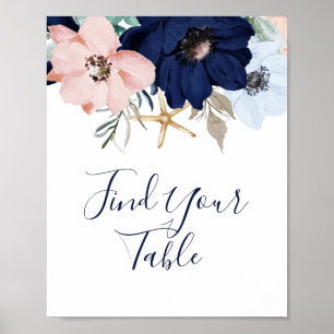 Poster Sinal de Mesa Moderno Náutico   Floral