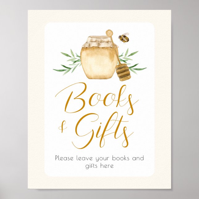 Poster Sinal de Mesa para Chá de Bebê Honey Bee Books And (Frente)