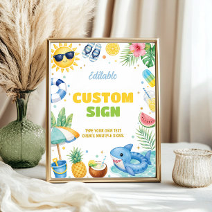 Poster Sinal de Mesa para Festa de Aniversário de Verão n