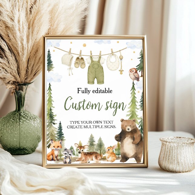 Poster Sinal de Mesa para Festa de Chás de Bebê com Anima (Criador carregado)