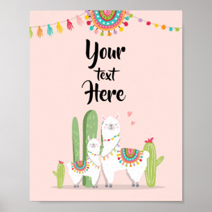 Poster Sinal de Mesa Personalizado Llama Fiesta Baby Show