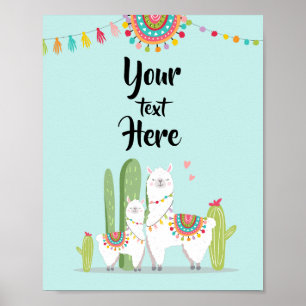 Poster Sinal de Mesa Personalizado Llama Fiesta Baby Show