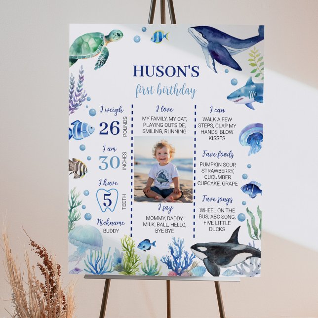 Poster Sinal de Milestone de Aniversário do Ocean Animal  (Criador carregado)