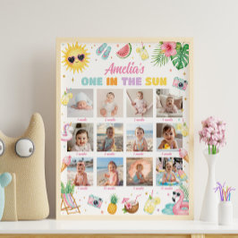 Poster Sinal de Milestone de Aniversário Rosa Um no Sol
