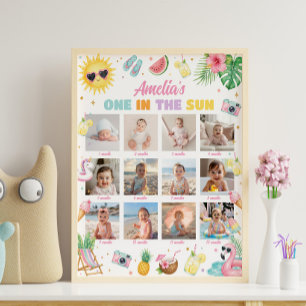 Poster Sinal de Milestone de Aniversário Rosa Um no Sol