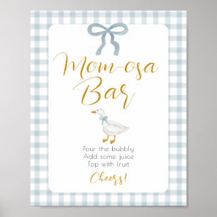 Poster Sinal de Mimosa para Chá de Bebê com Gingham Azul 
