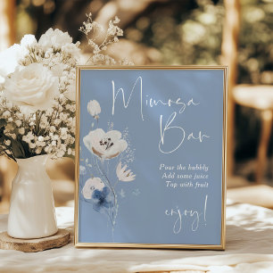 Poster Sinal de Mimosa para Chá de Noiva Floral Azul