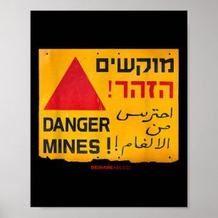 Poster Sinal de Minas Terrestres Perigosas em Inglês, Heb