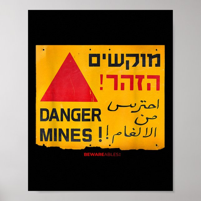 Poster Sinal de Minas Terrestres Perigosas em Inglês, Heb (Frente)