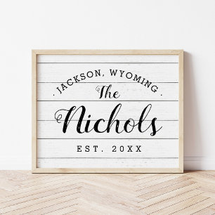 Pôster Sinal de Monograma da Família Faux Shiplap