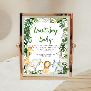 Poster Sinal de Não Diga Bebê para Chá de Bebê Safari Wil