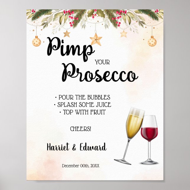 Poster Sinal de Natal Casamento Apimente seu Prosecco (Frente)