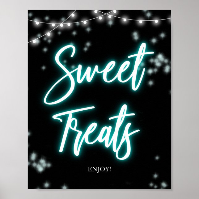 Poster Sinal de Neon Azul Turquesa para Aniversário de 16 (Frente)