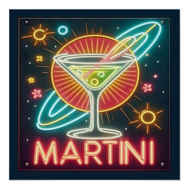 Pôster Sinal de Neon Martini meio século (Frente)