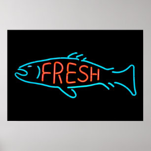 Poster Sinal de Neon Peixe Fresco