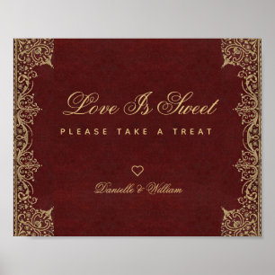 Poster Sinal de Noiva de Chocolate Burgundy Gold Love Is