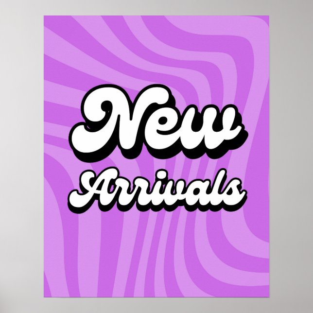 Poster Sinal de Novas Chegadas Roxo para Lojas de Varejo (Frente)