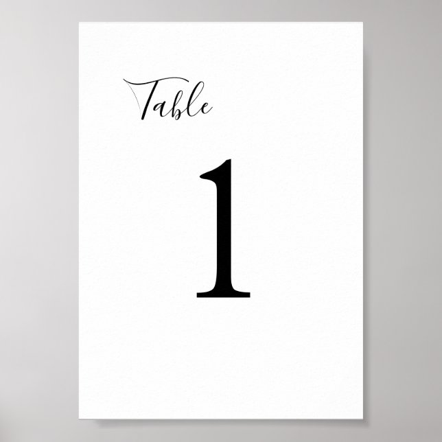 Poster Sinal de Número de Mesa de Casamento Preto e Branc (Frente)