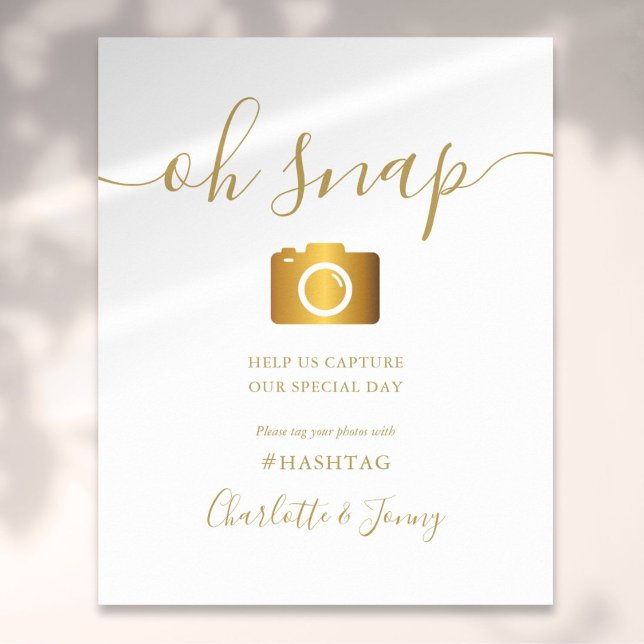 Poster Sinal de Oh Snap com Letra Dourada (Gold Signature Script Wedding Oh Snap Sign)