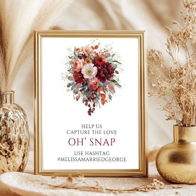 Poster Sinal de Oh Snap Floral Outono Caprichoso Marrom (Whimsical Autumn Maroon Floral Oh Snap Sign

)