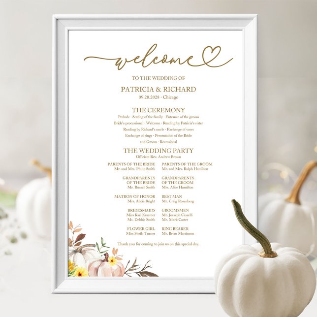 Poster Sinal de Ordem de Eventos de Casamento de Abóbora  (Criador carregado)
