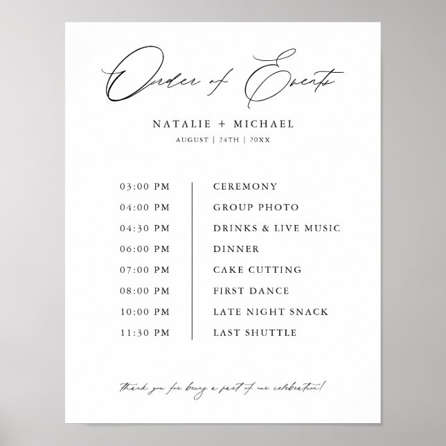 Poster Sinal de Ordem de Eventos de Casamento de Roteiro  (Frente)
