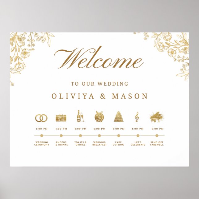 Poster Sinal de Ordem de Eventos de Casamento Elegante e  (Frente)