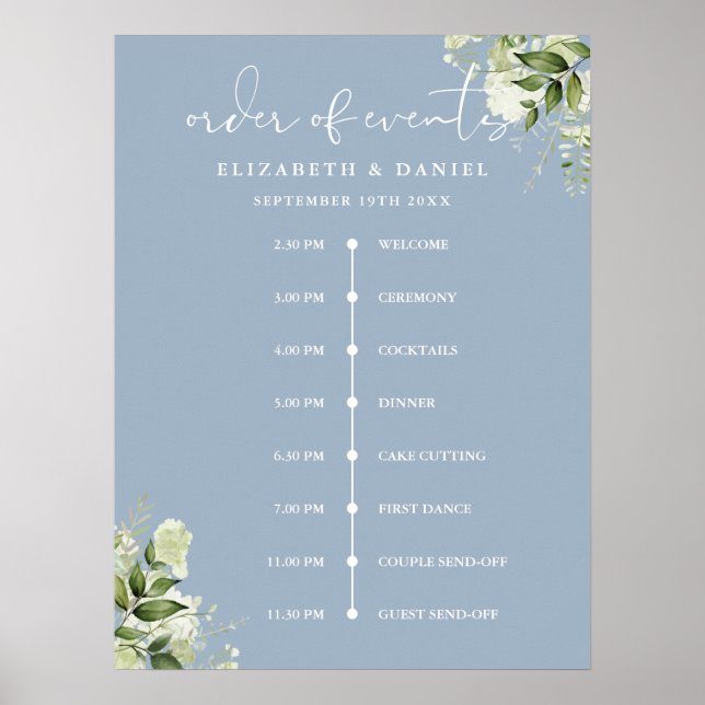 Poster Sinal de Ordem de Eventos de Casamento em Azul Poe (Frente)