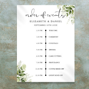 Poster Sinal de Ordem de Eventos de Casamento Floral Verd