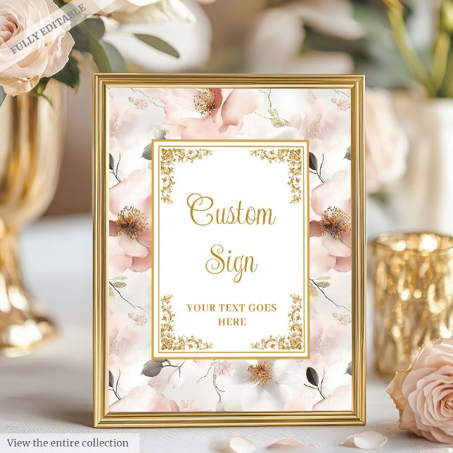 Poster Sinal de ouro 8x10, cor-de-rosa poeirento moderno (Modern boho dusty pink flowers gold 8x10 sign)