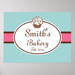 Pôster Sinal de Padaria de Cupcake Personalizado Arte de 