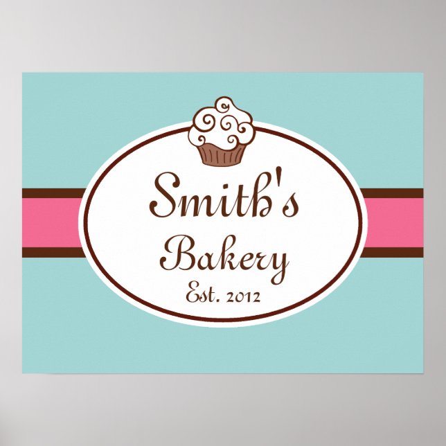 Pôster Sinal de Padaria de Cupcake Personalizado Arte de  (Frente)