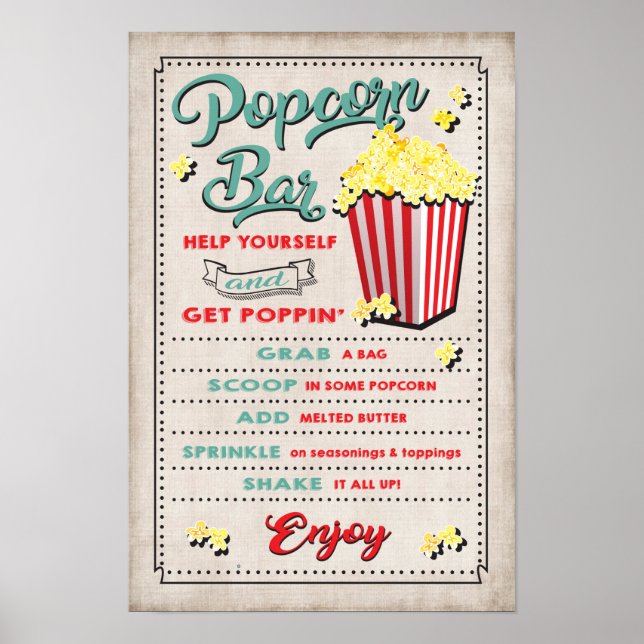 Poster Sinal de Parte do Menu do Bar Popcorn (Frente)