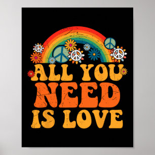 Poster Sinal de Paz Amor 60 anos 70 Tie Dye Hippie Costum