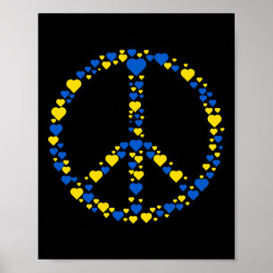 Poster Sinal de Paz da Ucrânia Corações Azuis e Amarelos