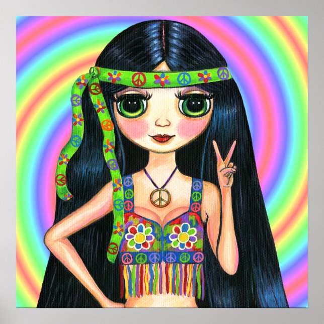 Poster Sinal de Paz de Hippie Flashing Girl (Frente)