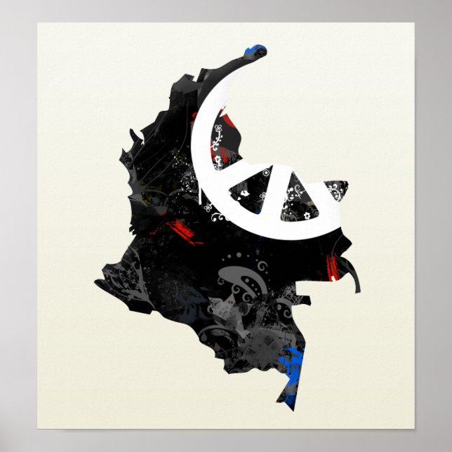 Pôster Sinal de Paz de Tendência Colômbia com mapa colomb (Frente)