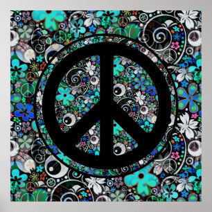 Poster Sinal de PAZ II de FLOWER POWER + seu fundo