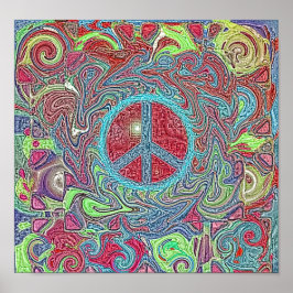 Poster Sinal de Paz Psychedelic Groovy Trippy