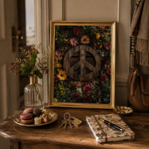 Poster Sinal de paz russo em madeira com flores silvestre
