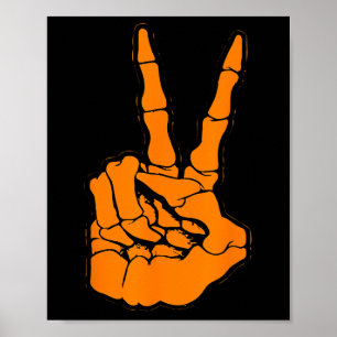 Poster Sinal de Paz V Dedos Esqueleto Legal Halloween