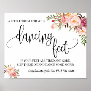 Poster Sinal de pés dançantes chinelos florais rosa de