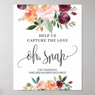 Poster Sinal de ph snap floral cor de rosa burgundy outon