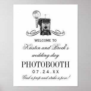 Pôster Sinal de Photobooth de Casamento Câmera Preta Vint