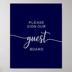 Poster Sinal de placa de casamento elegante azul naval pr