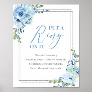 Poster Sinal de poeira azul floral prata colocar um anel 