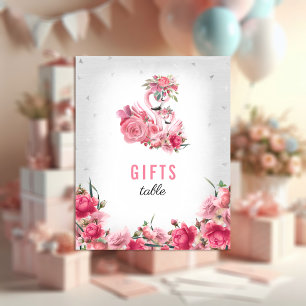 Poster Sinal de Presente Chá de fraldas Silver Flamingo
