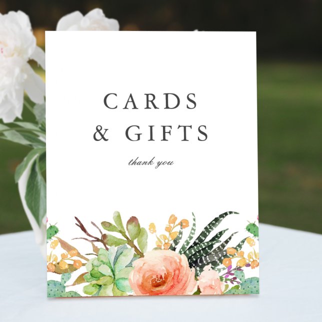 Poster Sinal de Presente de Casamento Suculente de Aquare (Criador carregado)